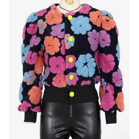 Flower Bomb Long Sleeve Coat Multi pink colors